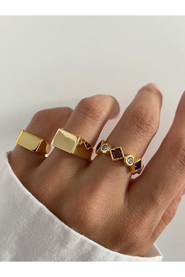 Gold Square Little Finger Ring - 2