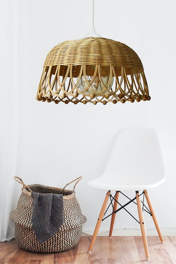 Rattan Bambu Hasır Sarkıt Avize Çap: 35 Cm Yükseklik: 20 Cm - 1
