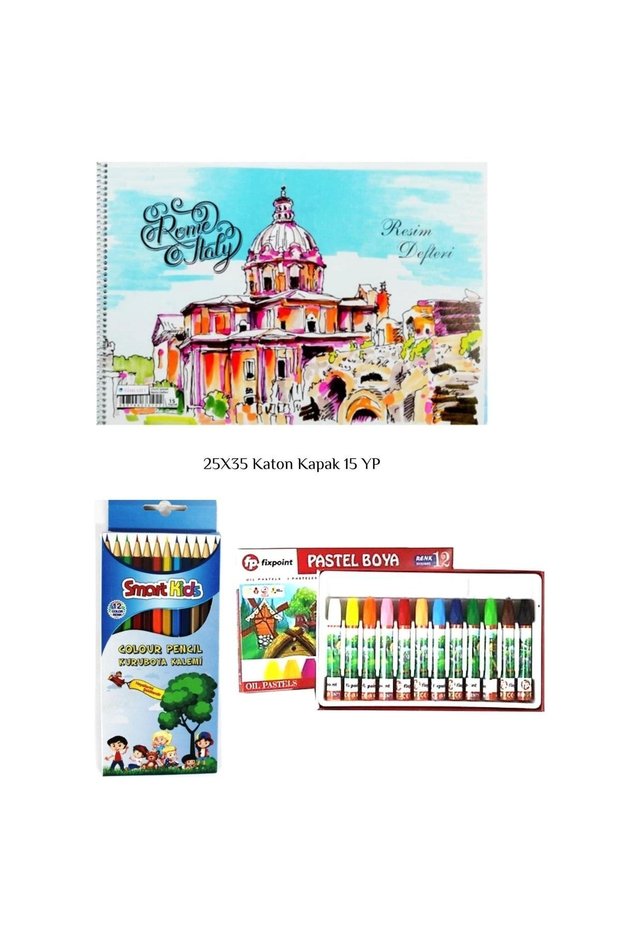 Smartkids Stationery Painting Set Dry Color + Crayon 12 Pieces Drawing Book 25x35 15 Yp