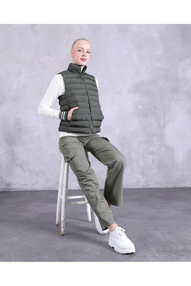 Kadın Kısa Şişme Yelek Haki - 2