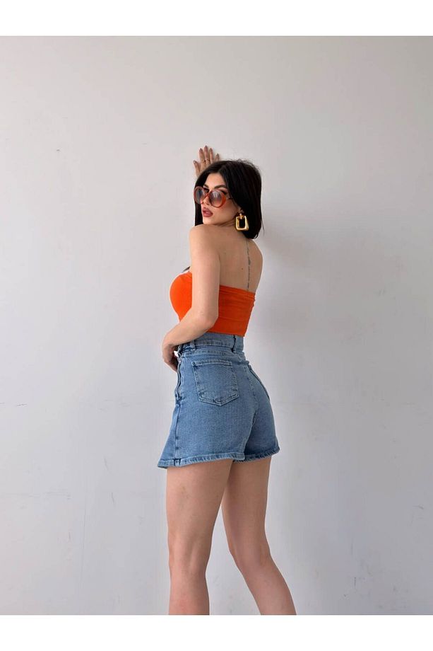 Mini Yırtmaçlı Denim Kot Şort Etek - 3