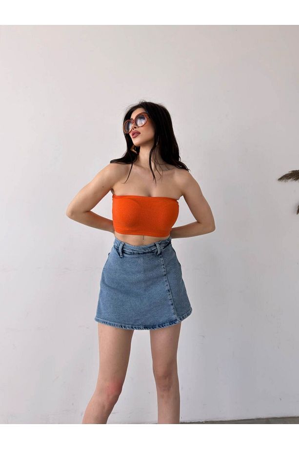 Mini Yırtmaçlı Denim Kot Şort Etek - 2
