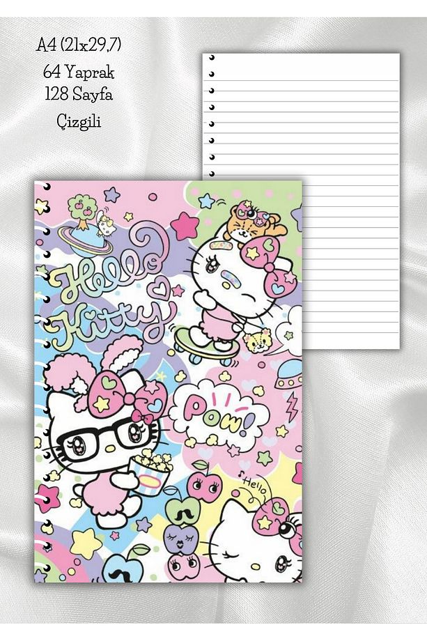 Hello Kitty Spiralli Çizgili Okul Defteri,64 Sayfa, A4 (21X29,7 CM) - 1