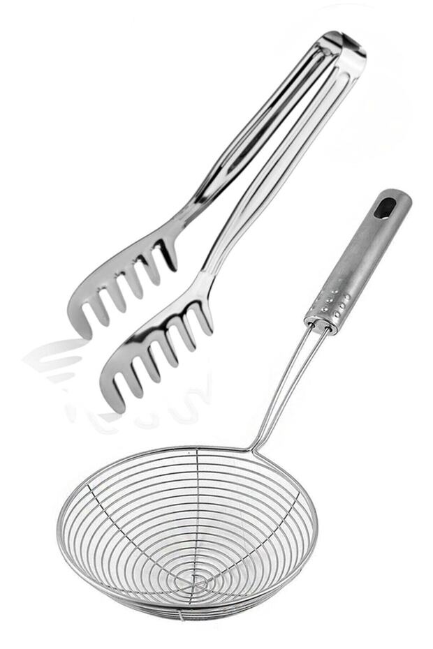 Stainless Steel Pasta Tongs And Frying Colander