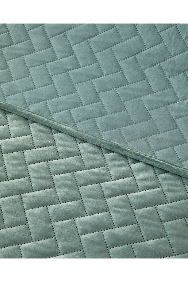 Wicker Kadife Çift Kişilik Yatak Örtüsü Takımı Yeşil - 2