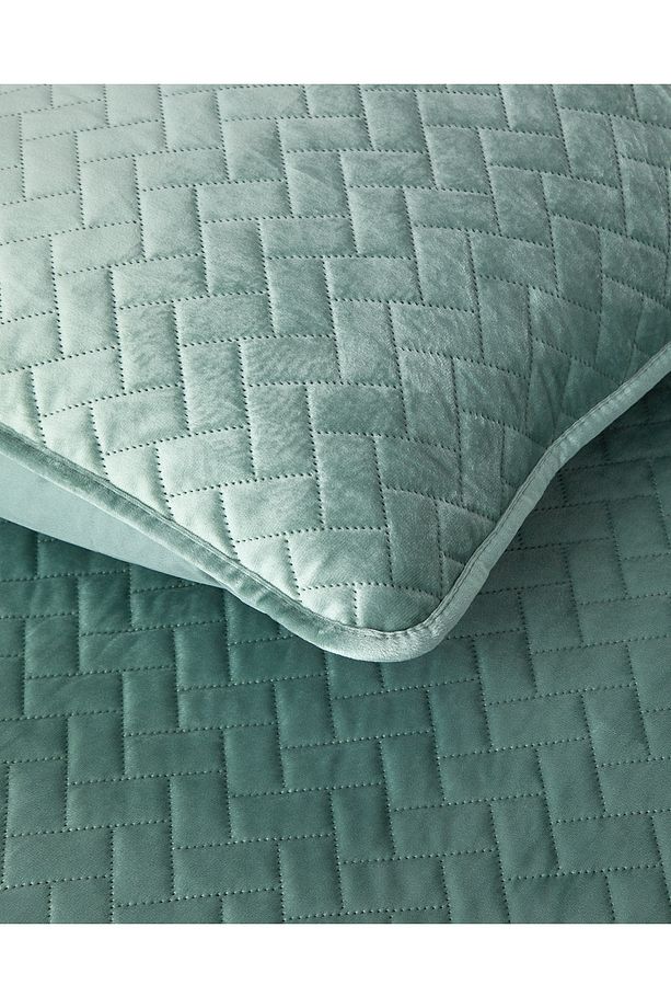 Wicker Kadife Çift Kişilik Yatak Örtüsü Takımı Yeşil - 3