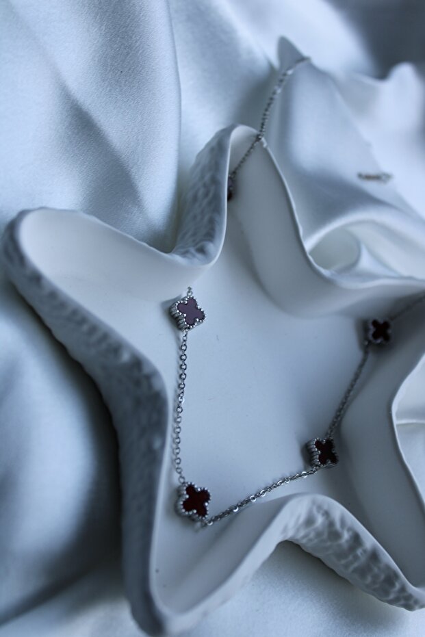 Bordo Çelik Kolye - 2