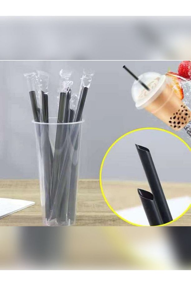 Bubble Tea Pipet 100lü 22 Cm Kalın Pipet ( SİYAH) - 3