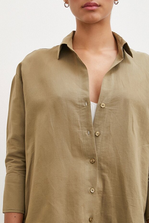 Yırtmaçlı Fakir Kol Gömlek Haki - 4