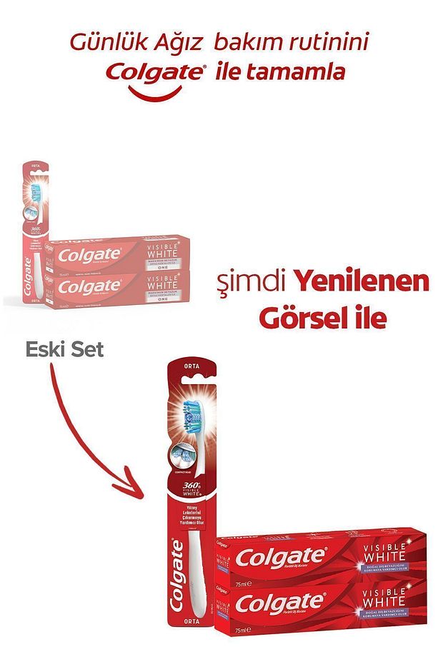 Visible White Maksimum Beyazlık Diş Macunu 75 ml X2 Adet, 360 Visible White Orta Diş Fırçası - 7