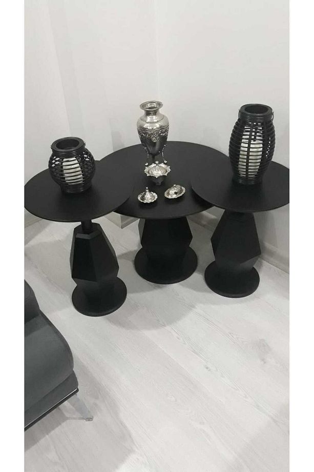 Üçlü Mantar Prizma 2 Adet Zigon 1 Adet Orta Sehpa Seti Mdf Siyah Gd-mp0301 - 8
