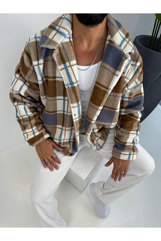 Men's Plush Coat - Lined Inside, Multi-Patterned - 2