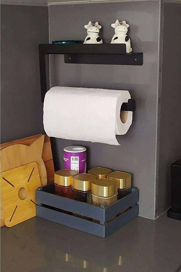 Roll Paper Towel Holder Napkin Holder Bathroom Organizer Black Paper Towel Rack