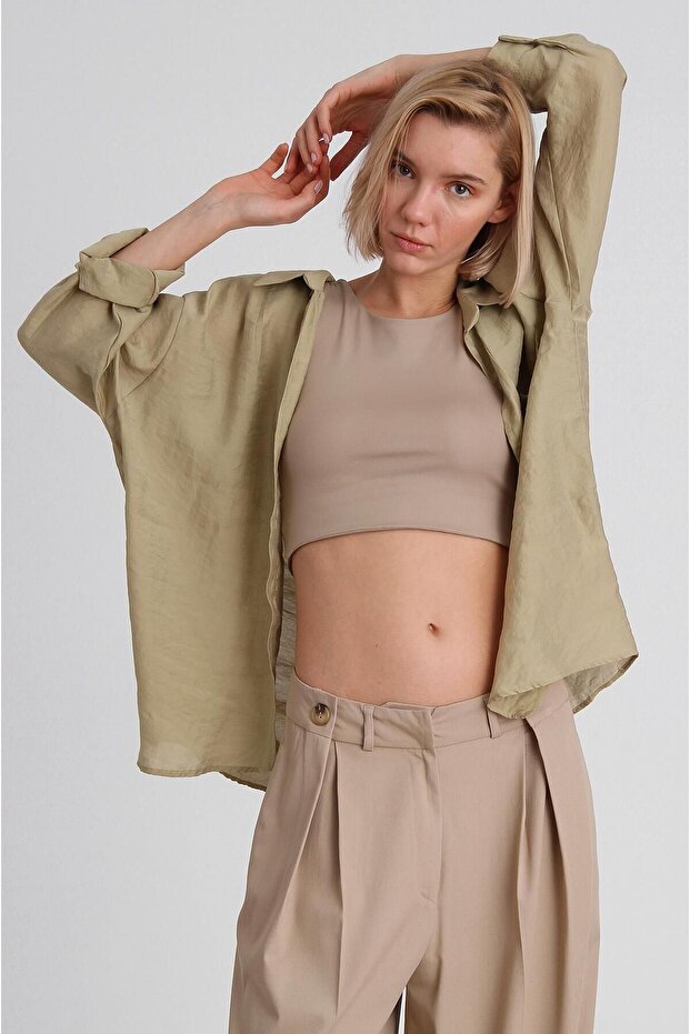 Düşük Omuz Oversize Gömlek - 4