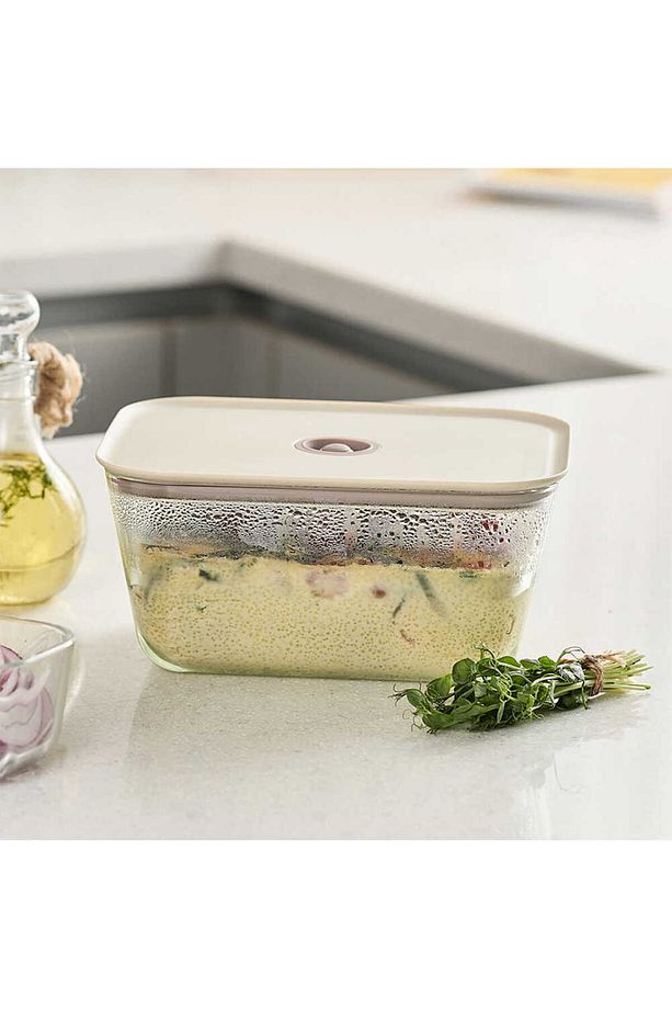 Fika Clik Dikdörtgen Sızdırmaz Vakum Saklama Kabı Bej 2600 ml 2 Parça Set - 3