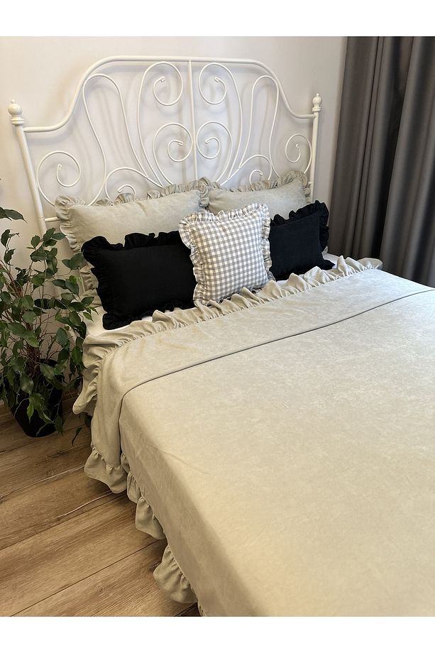 Fırfırlı Açık Ay Taşı Yatak Örtüsü Seti Tek Kişilik - 3