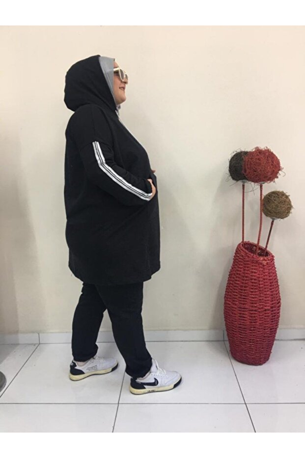 Σετ φόρμας Hijab Loose Cut Plus Size - Μαύρο - 2