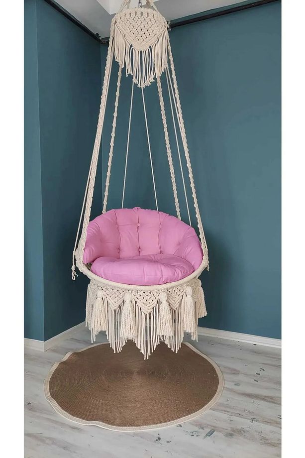 Pembe Makrome Salıncak Minderi m&ro Döşemelik Kumaşlı (SADECE MİNDER) - 1