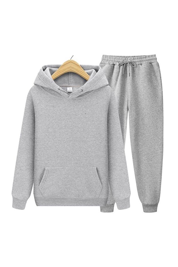 2 Yarn Kangaroo Pocket, Hooded Girl's Sub-Top Tracksuit Set