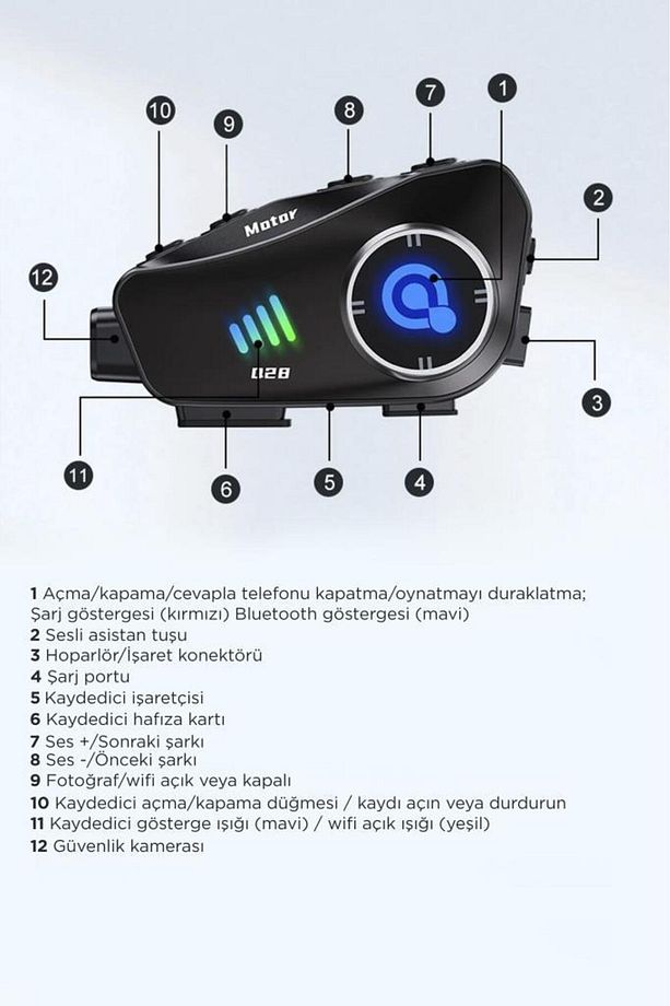 Q28 Intercom +32GB SD Kartlı Bluetooth Motorsiklet Kask Kulaklığı İnterkom - 4