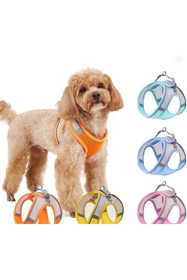 Yansıtıcı Şeritli Yumuşak Örgü Evcil Hayvan Koşum Takımı, Rahat Köpek Yeleği ,4 metrelik Tasma - 3
