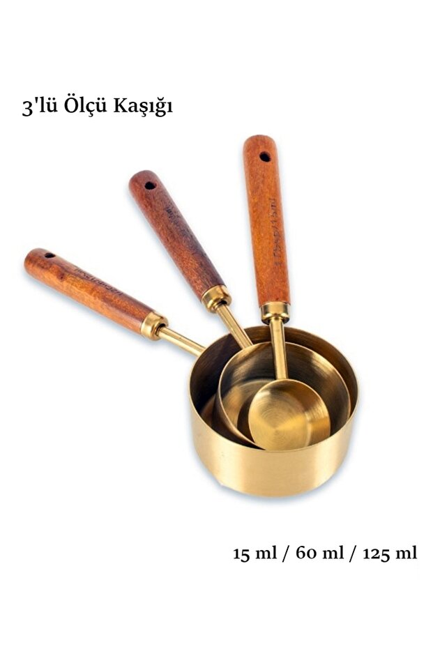 Paslanmaz Çelik Ölçü Kaşığı 3 Lü Set.15 ml ,60 ml ,125 ml Kaşık - 1