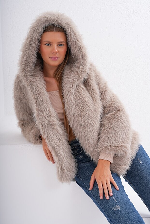 Kapüşonlu Kürk Ceket - 8