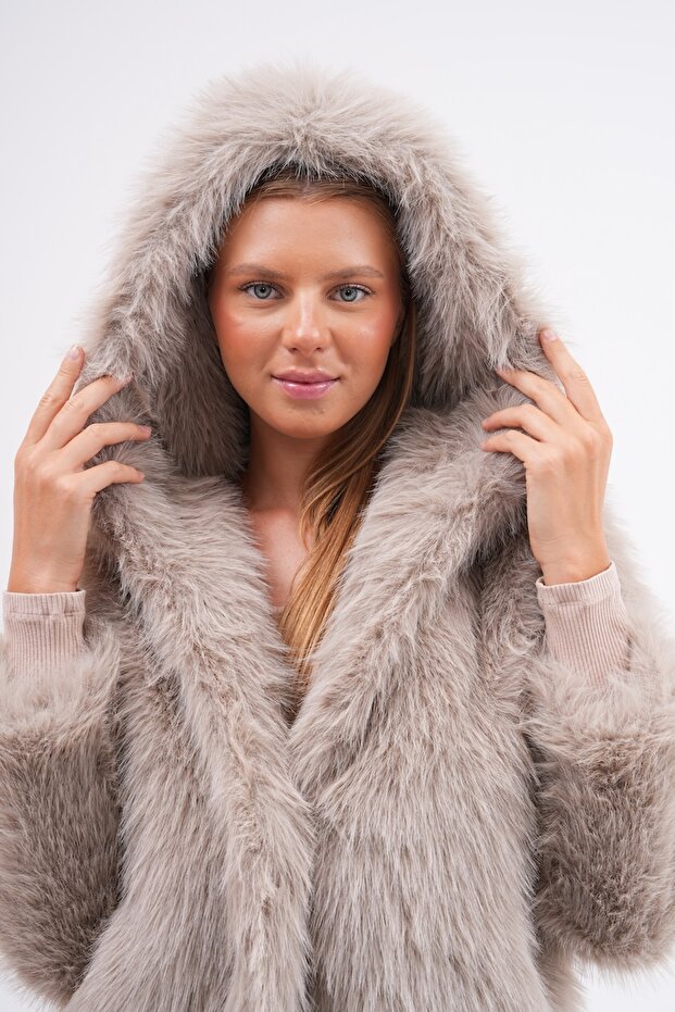 Kapüşonlu Kürk Ceket - 6