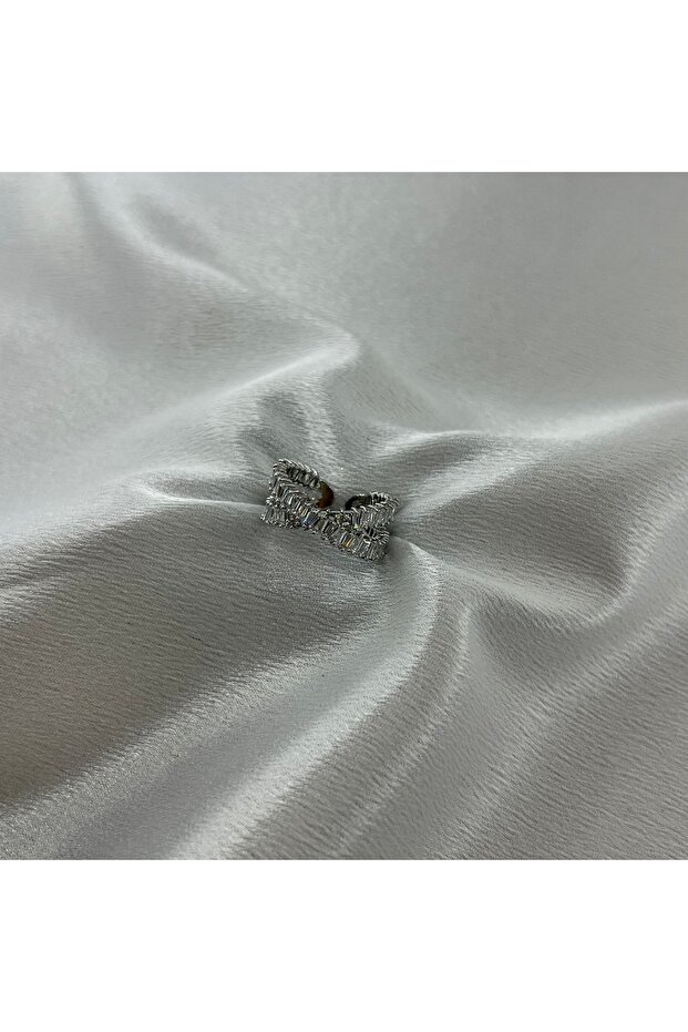 خاتم فولاذي قابل للتعديل - فضي وحجر الزركون - 2