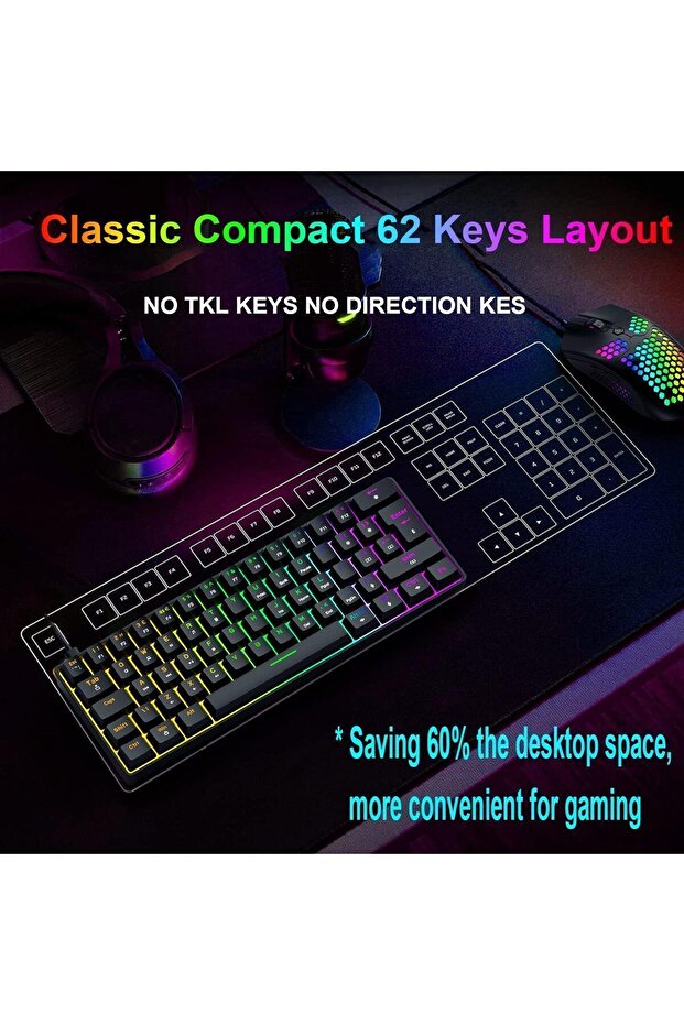 T60 Siyah Mavi Switch Klavye Kablolu Gaming Driverli Oyuncu Klavyesi T60 Mini Q Klavye - 4
