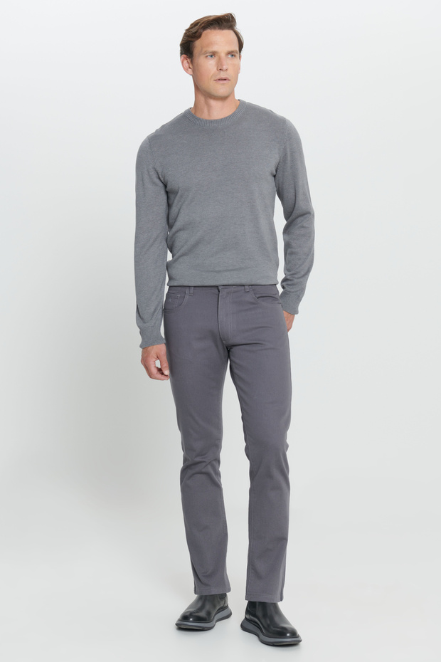 Erkek Antrasit Comfort Fit Rahat Kesim Pamuklu Esnek Armürlü Pantolon - 1