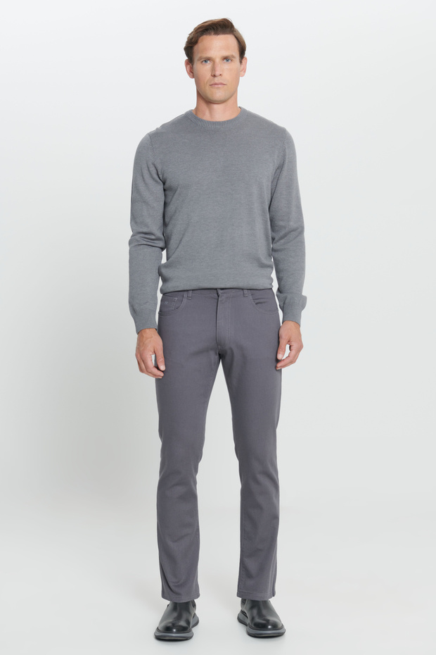 Erkek Antrasit Comfort Fit Rahat Kesim Pamuklu Esnek Armürlü Pantolon - 3