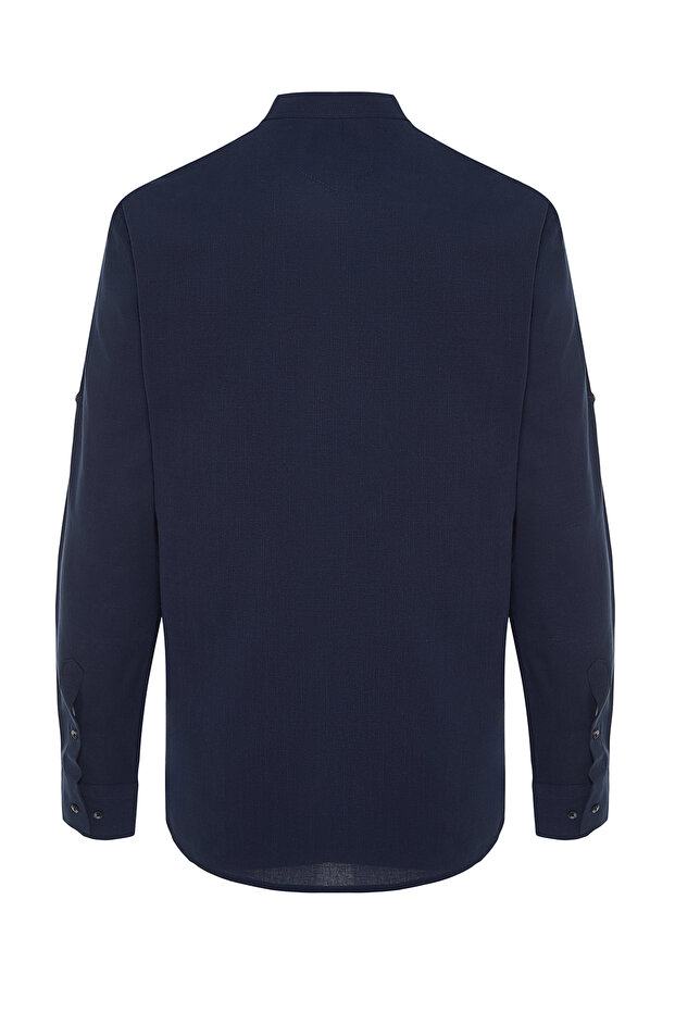 Koyu Lacivert Slim Fit Basic Hakim Yaka Apoletli %100 Pamuklu Gömlek TMNSS20GO0188 - 7