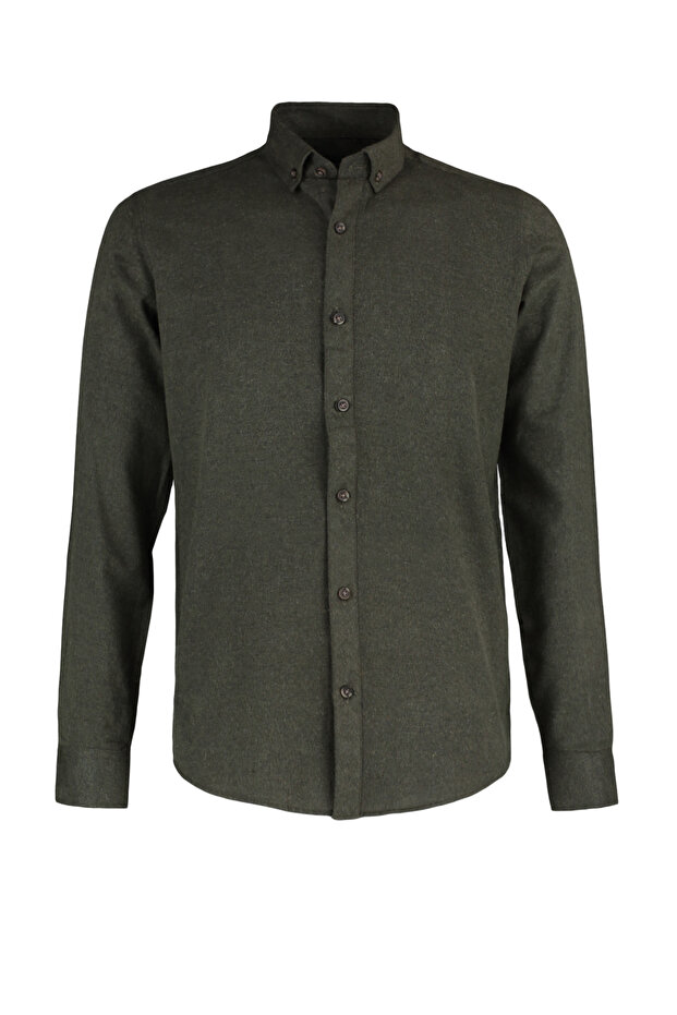 Grünes Slim Fit Winterhemd - Knopfkragen TMNAW20GO0094 - 7
