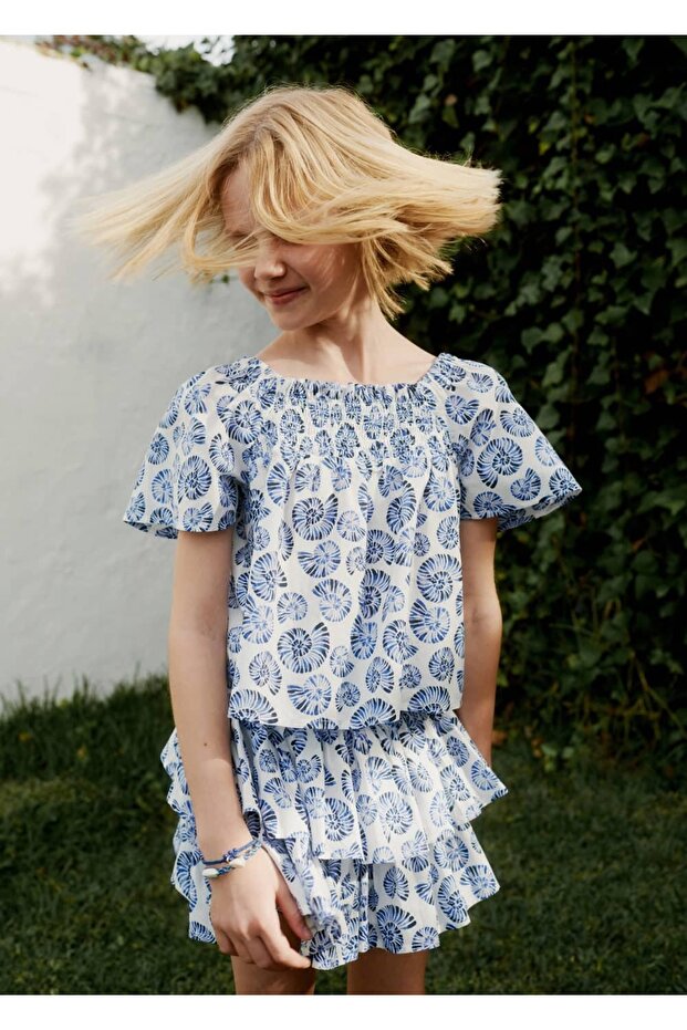 Geraffte, gemusterte Bluse - 4