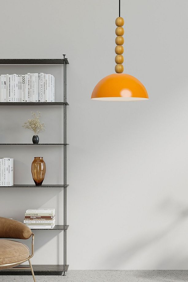 Lipeo Sarı Ahşap Altı Boncuklu Avize Tekli Sarkıt Salon Mutfak Kuaför Lamba Dekoratif Aydınlatma - 4