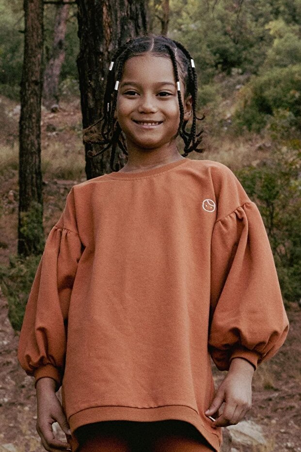 Balloon Sleeve Sweat Kids Tile Organic Cotton