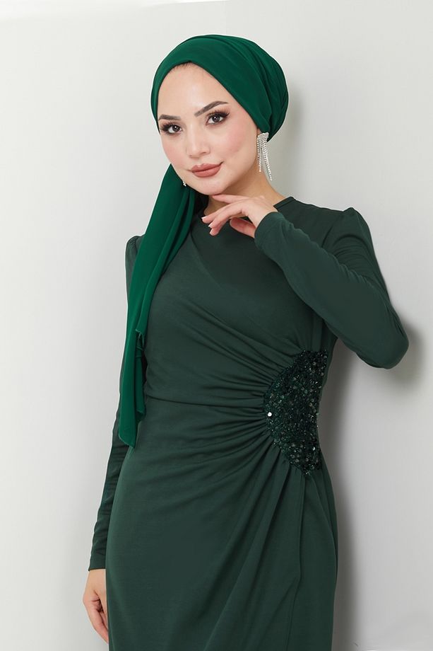 Drape Detaylı Elbise ASM2743 Zümrüt - 3