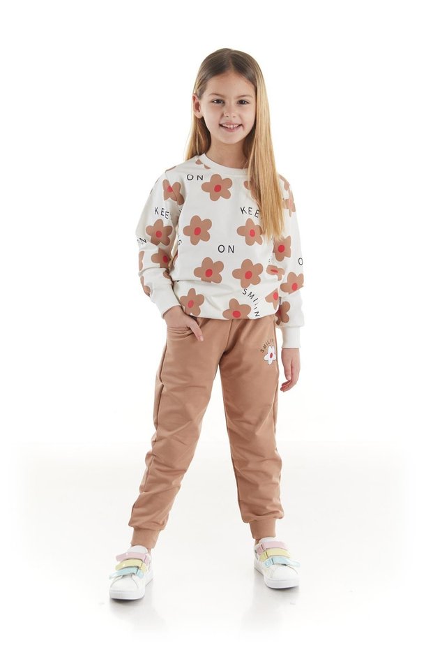 Girl's Floral Printed Trendy Tracksuit Set Cotton Seasonal Ak2502