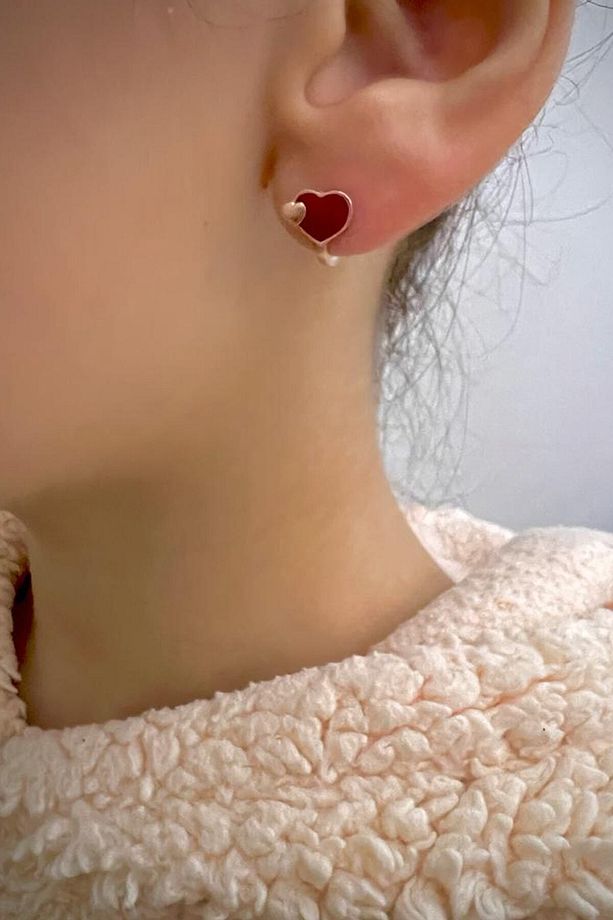 Kalp Figürlü Gümüş Çocuk Küpesi Klipsli Model Mineli (2 - 8 YAŞ) - 2