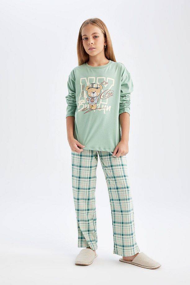 Kız Çocuk Pijama Takımı Ayı Baskılı Uzun Kollu Üst Uzun Alt D3723a824au - 3