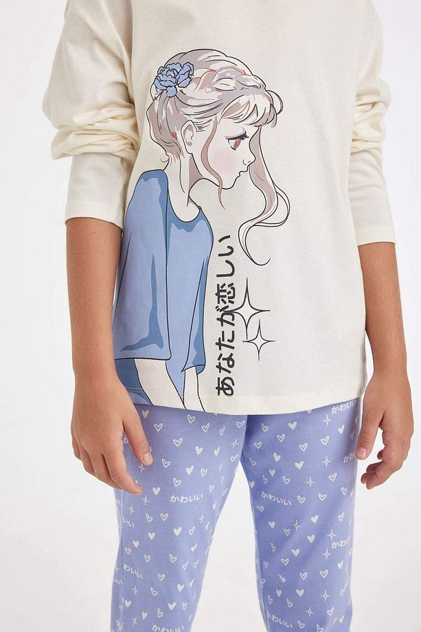 Kız Çocuk Pijama Takımı Baskılı Uzun Kollu Üst Uzun Alt 3144899 - 4