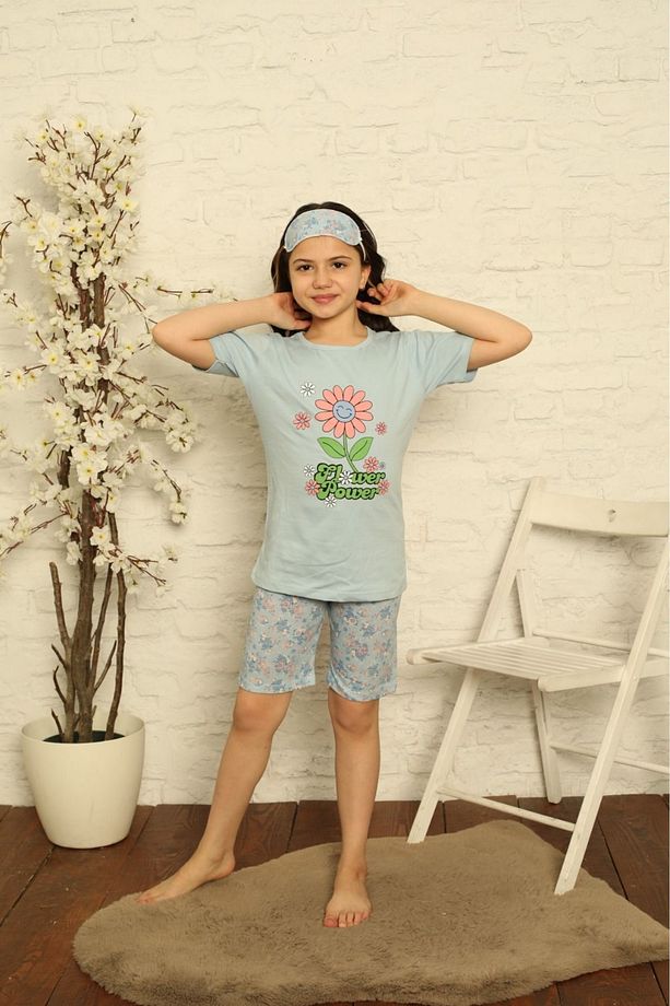 Kız Çocuk Şortlu Pijama Takımı Uyku Bantlı - 1