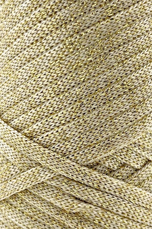 Premium Simli Ribbon Polyester İp 200 gr Makrome İpi Supla İpi Ve Çanta İpliği Simli Ekru - 2