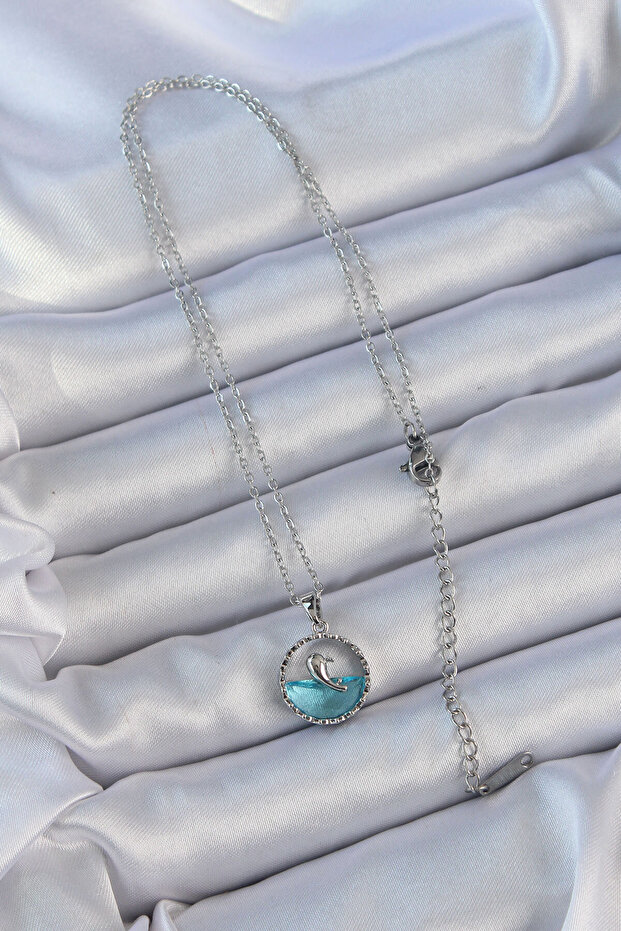 Silver Color Zircon Stone Dolphin Necklace (316L Steel)