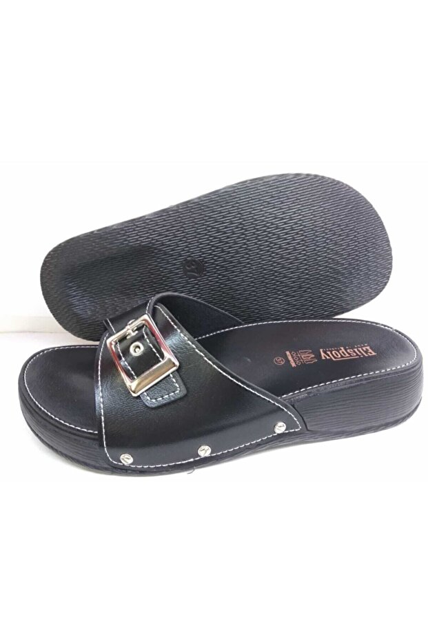 Els Siyah Tek Tokalı Terlik - 4