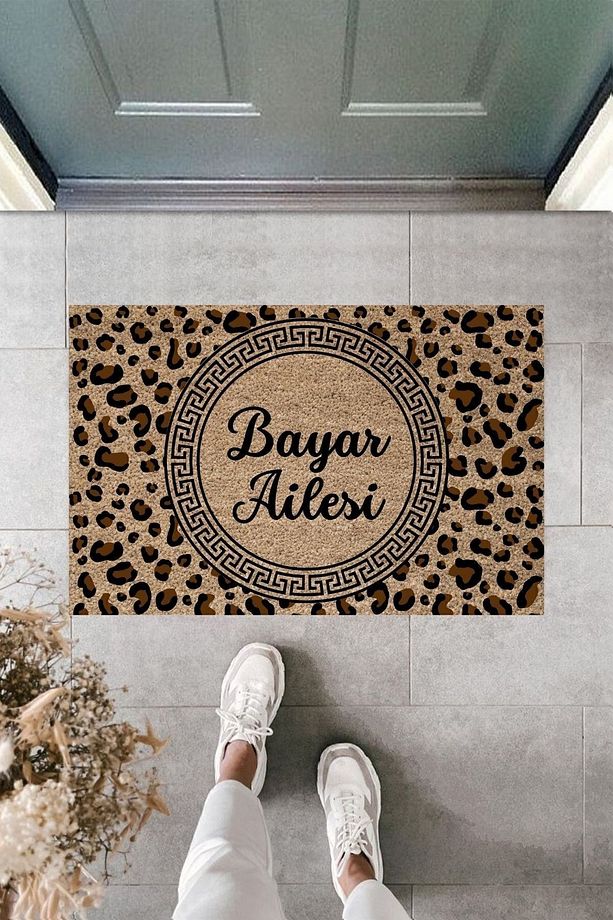 Modern Baskı - Leopar Baskı Kişisel Aile - Karşılama Kapı Önü Paspası - 1