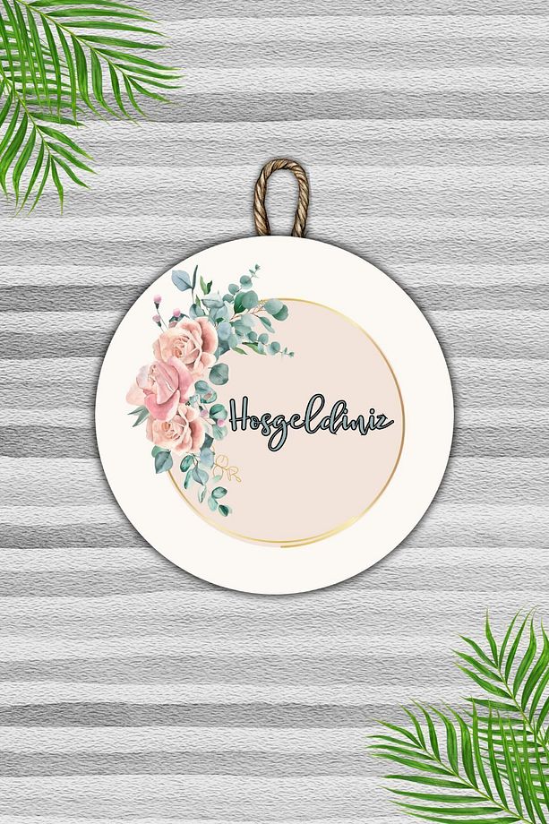 Modern Dijital Baskı Kapı Süsü - Pembe Çiçekli Hoşgeldiniz - Dekorasyon Kapı Süsü - 1