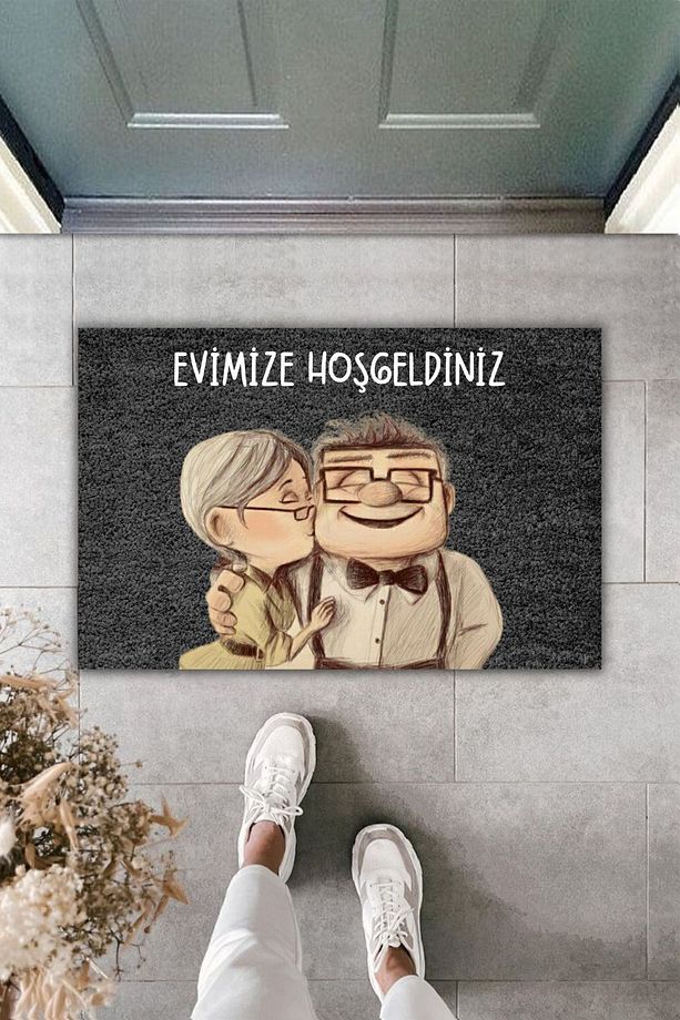 Modern Dijital Baskı - Siyah Tatlı Çift Paspas - Kapı Önü Paspası - 1