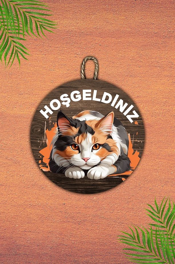 Modern Ahşap Kapı Süsü - Hoşgeldiniz Kedi Karşılamalı Duvar Süsü - Dış Mekan Kapi Susu - 4